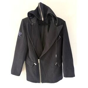 Parasuco Mens Black Wool Blend Zippered Hood Asymmetric Jacket Coat Large Canada